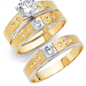 14K 2T CZ Engagement Ring/Trio Set