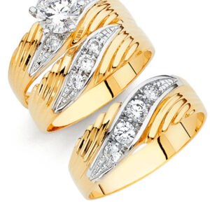 14K 2T CZ Engagement Ring/Trio Set