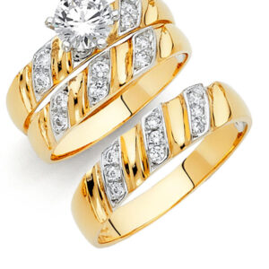 14K 2T CZ Engagement Ring/Trio Set