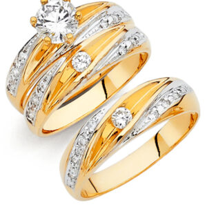 14K 2T CZ Engagement Ring/Trio Set