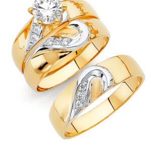 14K 2T CZ Engagement Ring/Trio Set