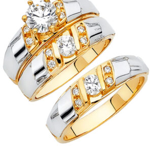 14K 2T CZ Engagement Ring/Trio Set