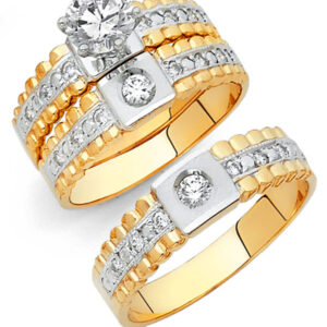 14K 2T CZ Engagement Ring/Trio Set