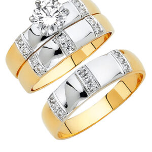 14K 2T CZ Engagement Ring/Trio Set
