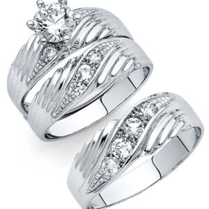 14KW CZ Engagement Ring/Trio Set