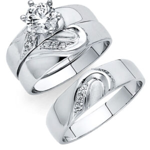 14KW CZ Engagement Ring/Trio Set