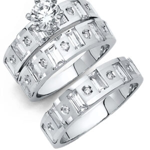 14KW CZ Engagement Ring/Trio Set