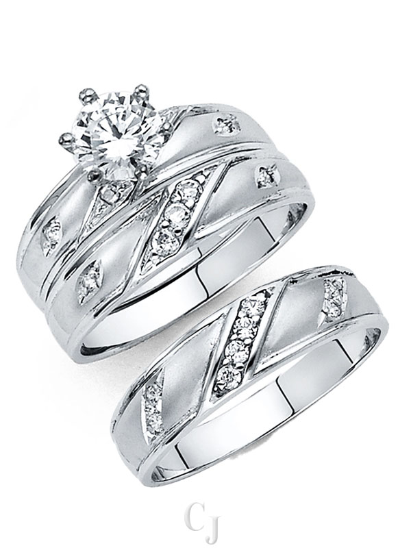 14KW CZ Engagement Ring/Trio Set