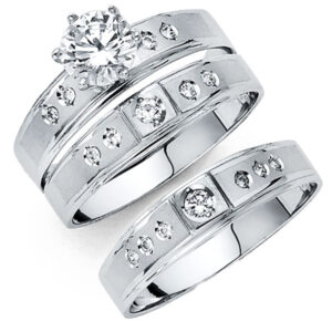 14KW CZ Engagement Ring/Trio Set