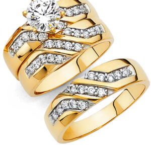 14KY CZ Engagement Ring/Trio Set