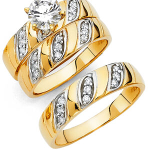 14KY CZ Engagement Ring/Trio Set