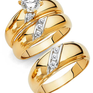 14KY CZ Engagement Ring/Trio Set