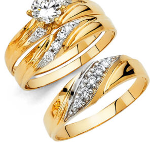 14KY CZ Engagement Ring/Trio Set