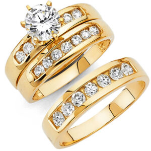 14KY CZ Engagement Ring/Trio Set