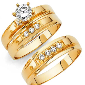 14KY CZ Engagement Ring/Trio Set