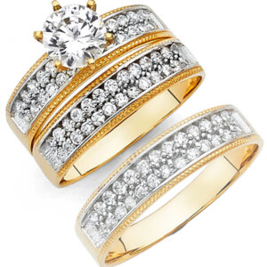 14KY CZ Engagement Ring/Trio Set