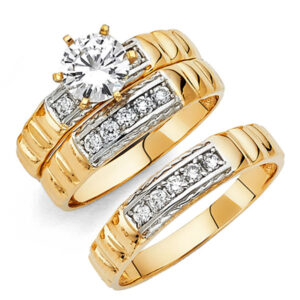 14K 2T CZ Engagement Ring/Trio Set