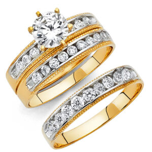 14KY CZ Engagement Ring/Trio Set