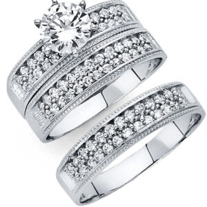 14KW CZ Engagement Ring/Trio Set