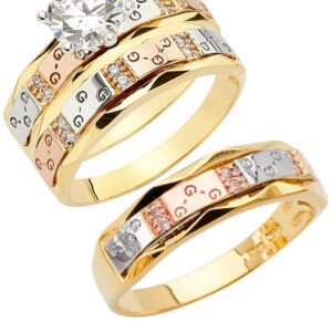 14K 3C CZ Engagement Ring/Trio Set