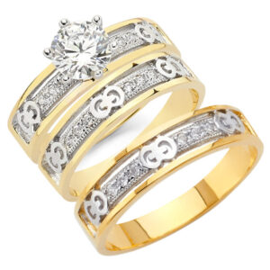 14K 2T CZ Engagement Ring/Trio Set