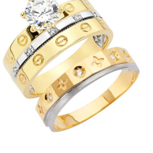 14K 2T CZ Engagement Ring/Trio Set