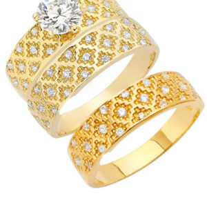 14KY CZ Engagement Ring/Trio Set