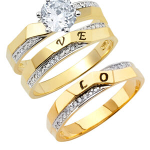 14K 2T CZ Engagement Ring/Trio Set