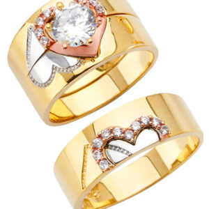 14K 3C Men's CZ Wedding Band/Trio Set