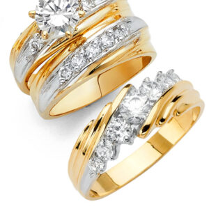 14K 2T CZ Engagement Ring/Trio Set