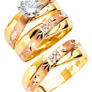 14K 3C CZ Engagement Ring/Trio Set