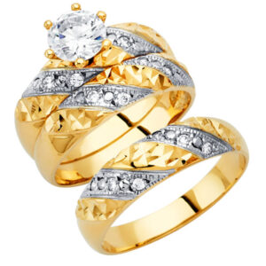 14K 2T CZ Engagement Ring/Trio Set