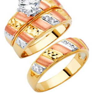 14K 3C CZ Engagement Ring/Trio Set