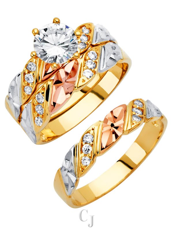 14K 3C CZ Engagement Ring/Trio Set