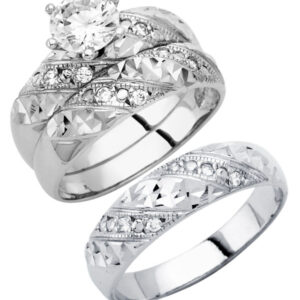 14KW CZ Engagement Ring/Trio Set