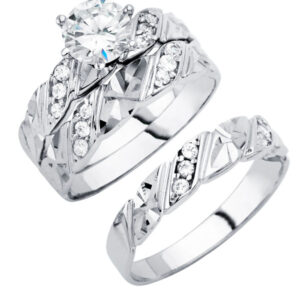 14KW CZ Engagement Ring/Trio Set