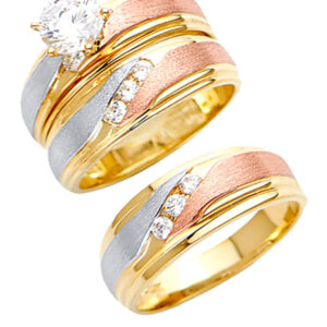 14K 3C CZ Engagement Ring/Trio Set