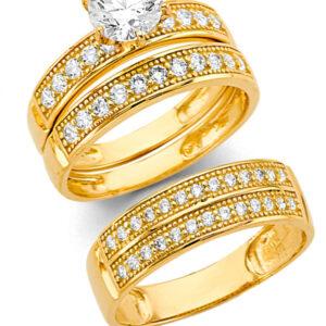 14KY CZ Engagement Ring/Trio Set