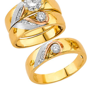 14K 2T CZ Engagement Ring/Trio Set