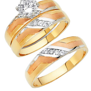 14K 3C CZ Engagement Ring/Trio Set