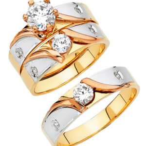 14K 3C CZ Engagement Ring/Trio Set