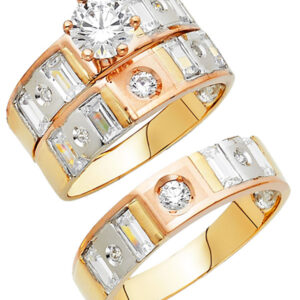 14K 3C CZ Engagement Ring/Trio Set