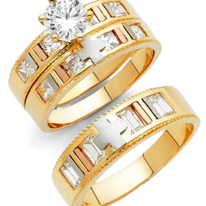 14K 3C CZ Engagement Ring/Trio Set