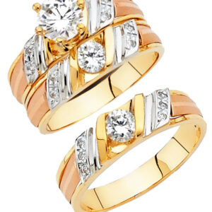 14K 3C CZ Engagement Ring/Trio Set