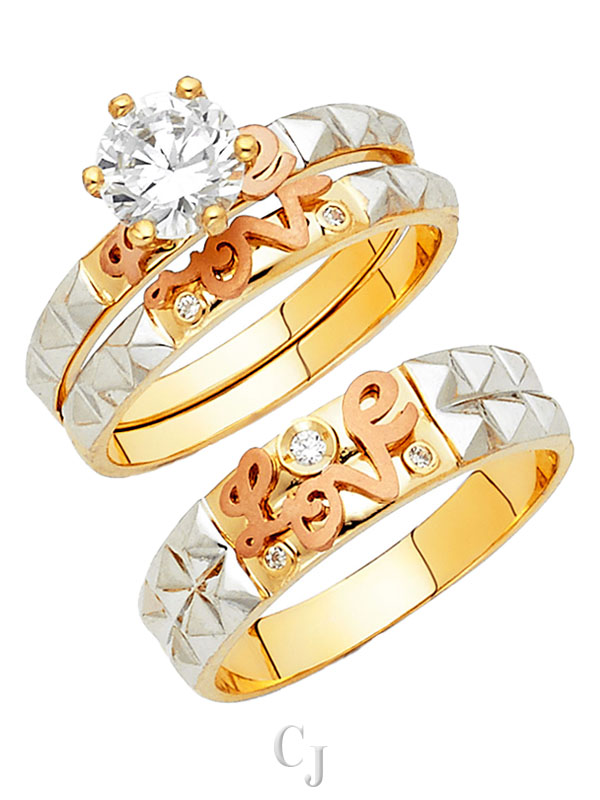 14K 3C CZ Engagement Ring