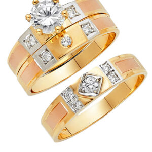 14K 3C CZ Engagement Ring/Trio Set