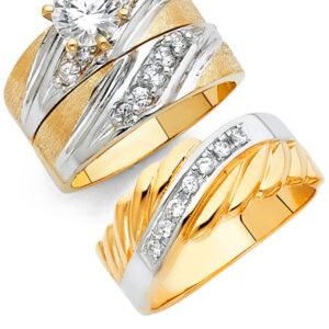 14K 2T CZ Engagement Ring/Trio Set