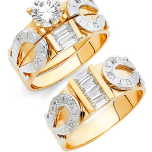 14K 2T CZ Engagement Ring/Trio Set