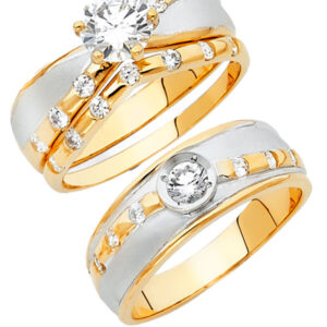 14K 2T CZ Engagement Ring/Trio Set