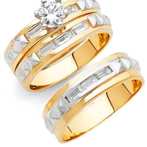 14K 2T CZ Engagement Ring/Trio Set